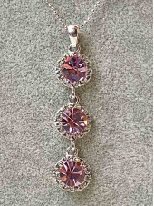 Halo Crystal 3 Drop Necklace -  Light Amethyst / Silver